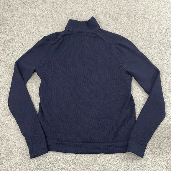 Banana Republic 1/4 Snap Sweater Men L Navy Merino Wool Mock Neck Knit Pullover - Picture 3 of 7